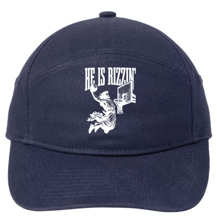 He Is Rizzin Funny Jesus Basketball 7-Panel Snapback Hat