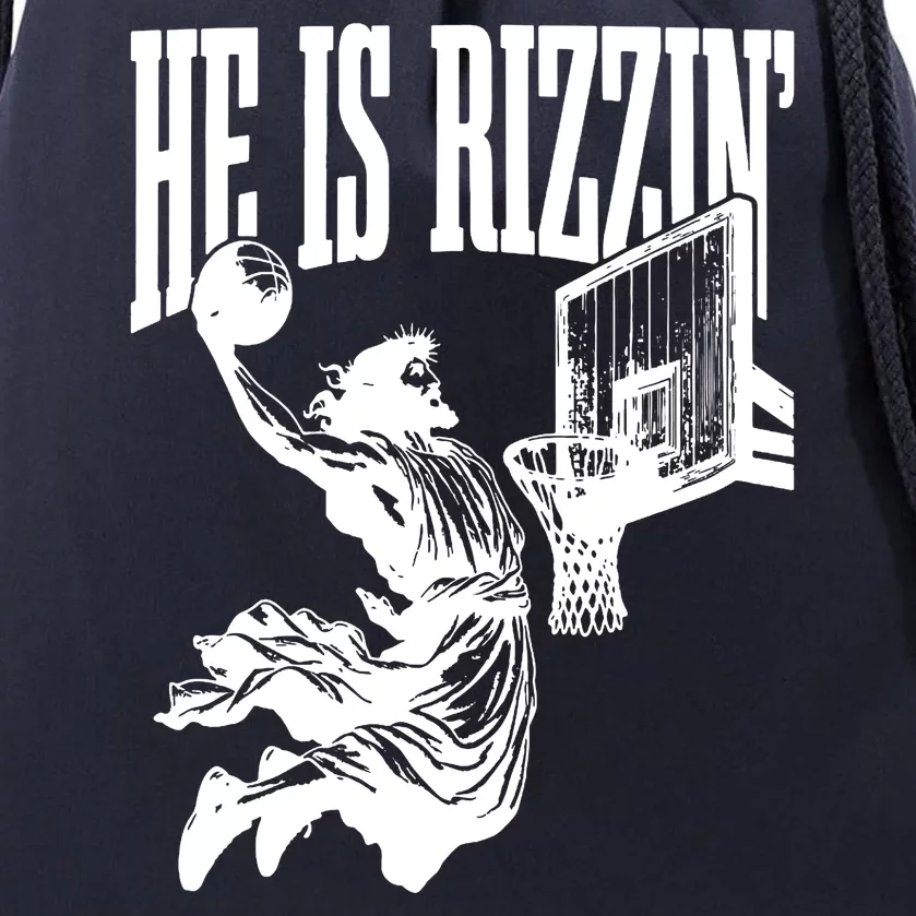 He Is Rizzin Funny Jesus Basketball Drawstring Bag