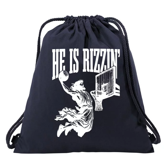 He Is Rizzin Funny Jesus Basketball Drawstring Bag