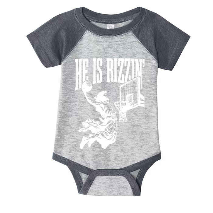 He Is Rizzin Funny Jesus Basketball Infant Baby Jersey Bodysuit