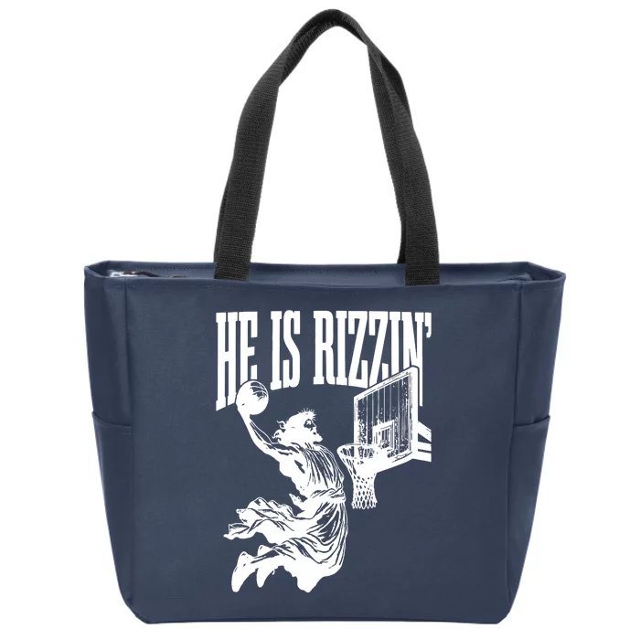 He Is Rizzin Funny Jesus Basketball Zip Tote Bag