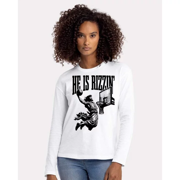 He Is Rizzin Funny Jesus Basketball Womens Cotton Relaxed Long Sleeve T-Shirt