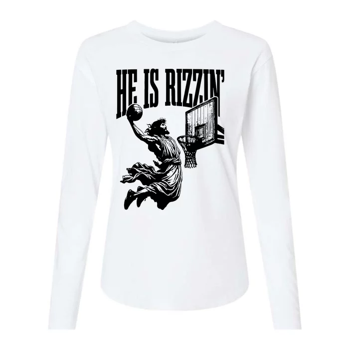 He Is Rizzin Funny Jesus Basketball Womens Cotton Relaxed Long Sleeve T-Shirt