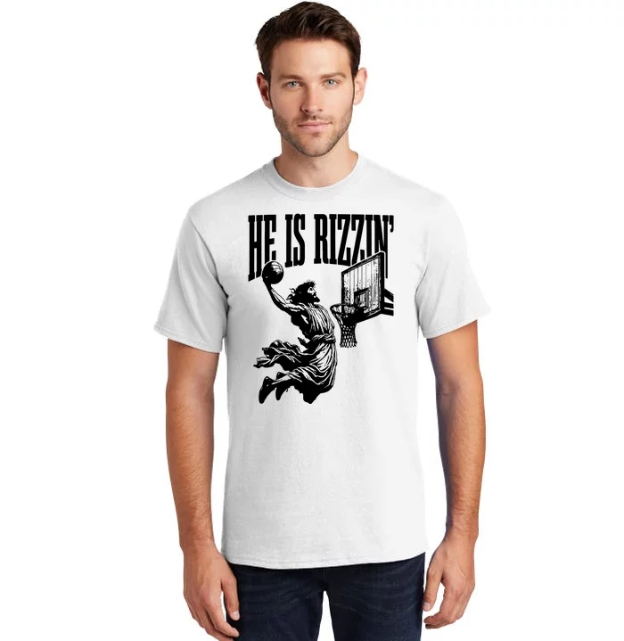 He Is Rizzin Funny Jesus Basketball Tall T-Shirt