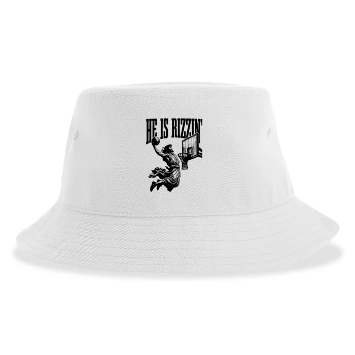 He Is Rizzin Funny Jesus Basketball Sustainable Bucket Hat