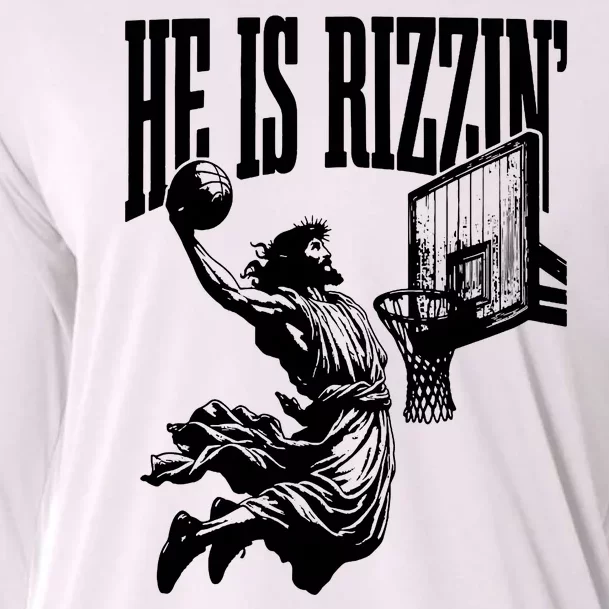 He Is Rizzin Funny Jesus Basketball Cooling Performance Long Sleeve Crew