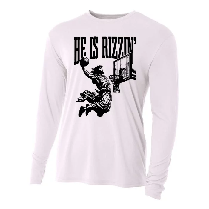 He Is Rizzin Funny Jesus Basketball Cooling Performance Long Sleeve Crew