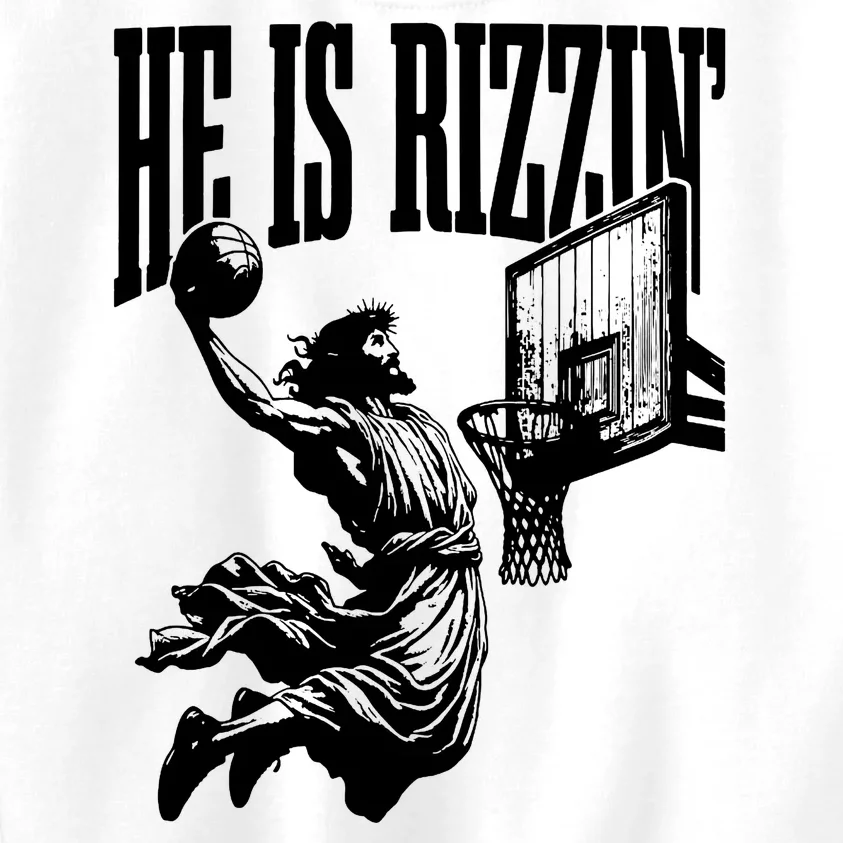 He Is Rizzin Funny Jesus Basketball Kids Sweatshirt