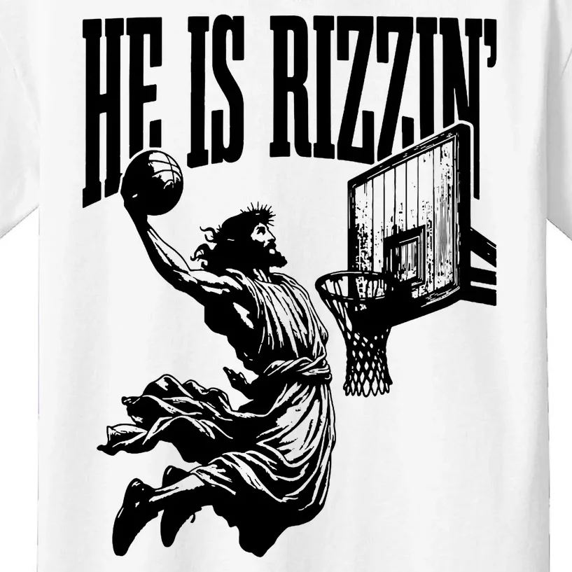 He Is Rizzin Funny Jesus Basketball Kids T-Shirt