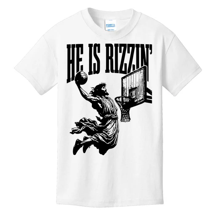 He Is Rizzin Funny Jesus Basketball Kids T-Shirt