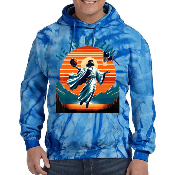 He Is Rizzin Basketball Jesus Retro Easter Christian Tie Dye Hoodie