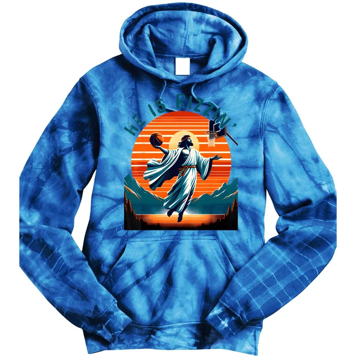 He Is Rizzin Basketball Jesus Retro Easter Christian Tie Dye Hoodie