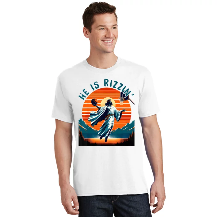 He Is Rizzin Basketball Jesus Retro Easter Christian T-Shirt