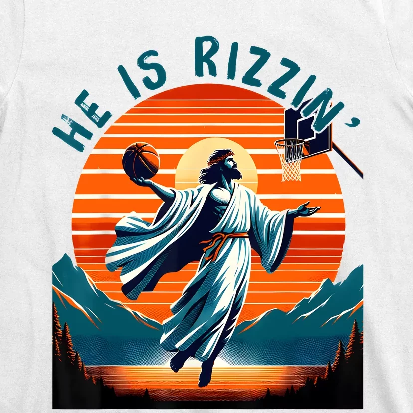 He Is Rizzin Basketball Jesus Retro Easter Christian T-Shirt