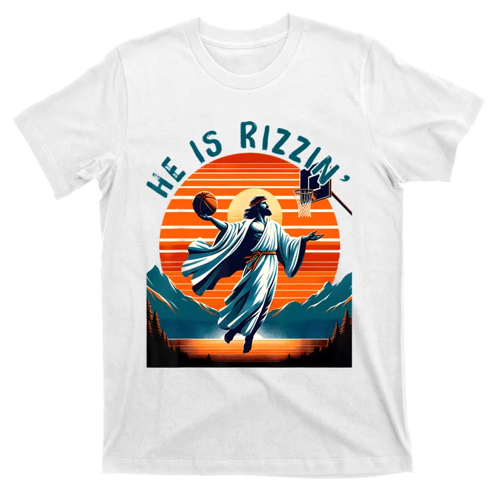 He Is Rizzin Basketball Jesus Retro Easter Christian T-Shirt