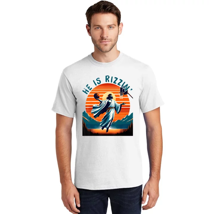 He Is Rizzin Basketball Jesus Retro Easter Christian Tall T-Shirt