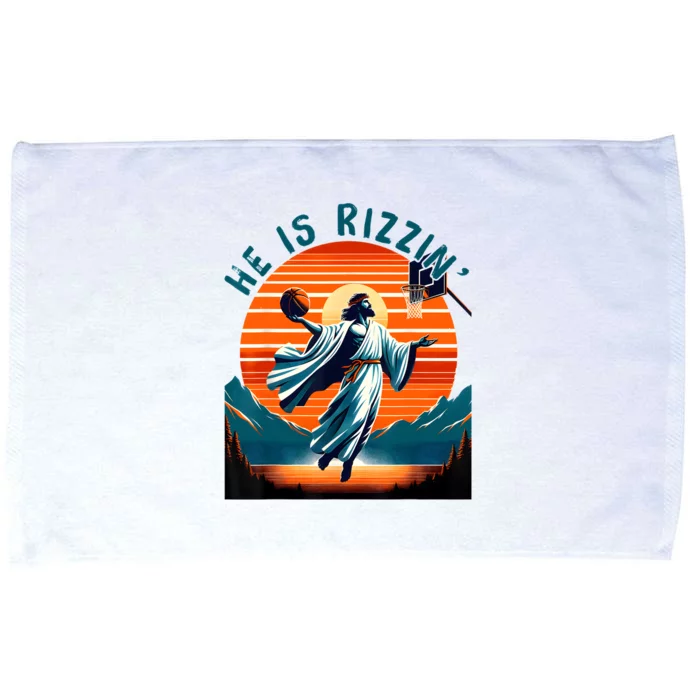 He Is Rizzin Basketball Jesus Retro Easter Christian Microfiber Hand Towel