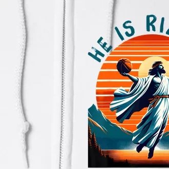 He Is Rizzin Basketball Jesus Retro Easter Christian Full Zip Hoodie