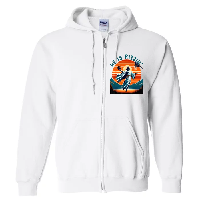 He Is Rizzin Basketball Jesus Retro Easter Christian Full Zip Hoodie