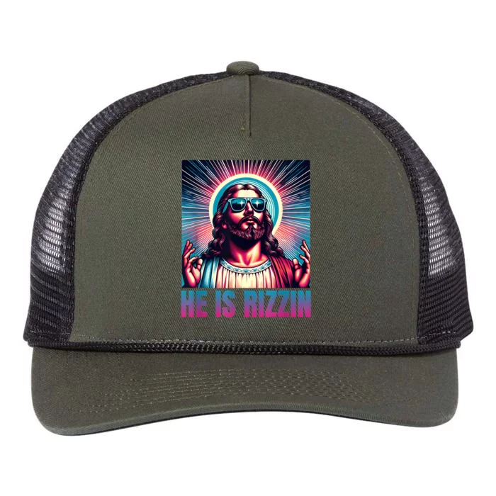 He Is Rizzin Jesus Is Rizzen Retro Rope Trucker Hat Cap