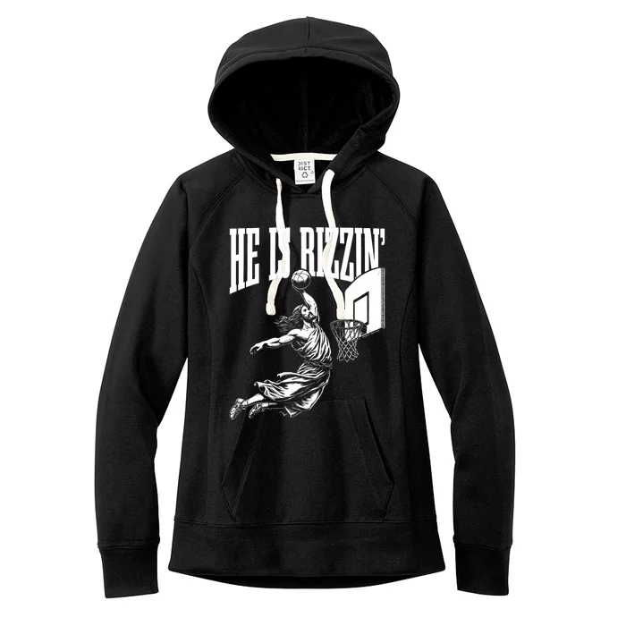 He Is Rizzin Funny Jesus Basketball Meme Women's Fleece Hoodie