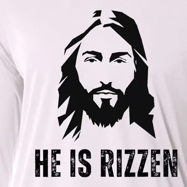 He Is Rizzen Funny Jesus Christ Meme Christian Faith Love Cooling Performance Long Sleeve Crew