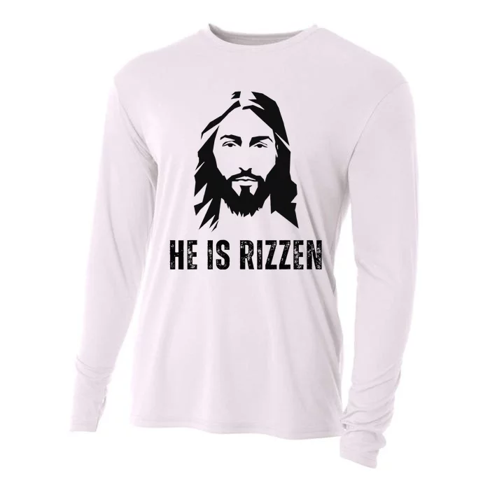 He Is Rizzen Funny Jesus Christ Meme Christian Faith Love Cooling Performance Long Sleeve Crew