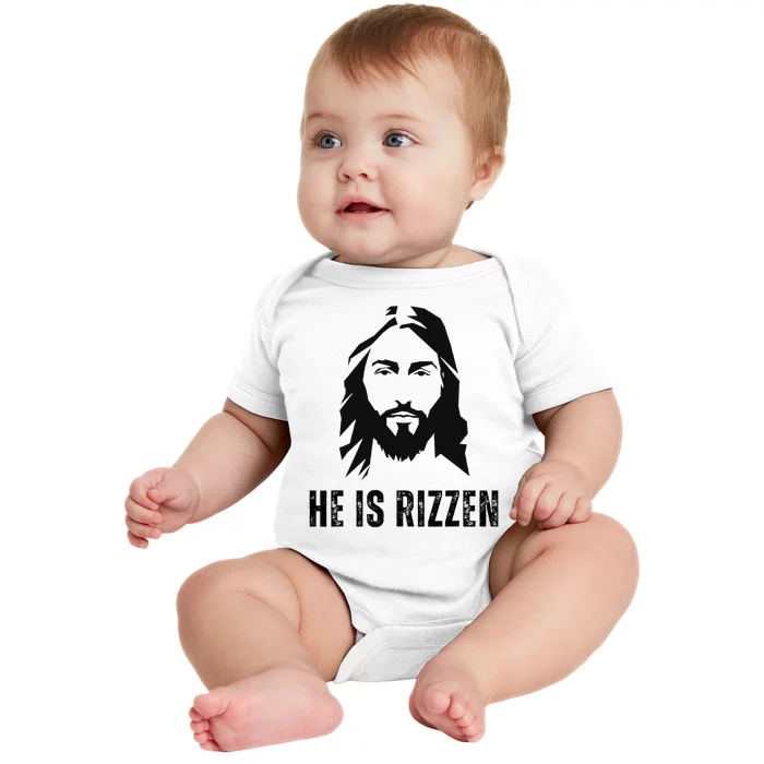 He Is Rizzen Funny Jesus Christ Meme Christian Faith Love Baby Bodysuit