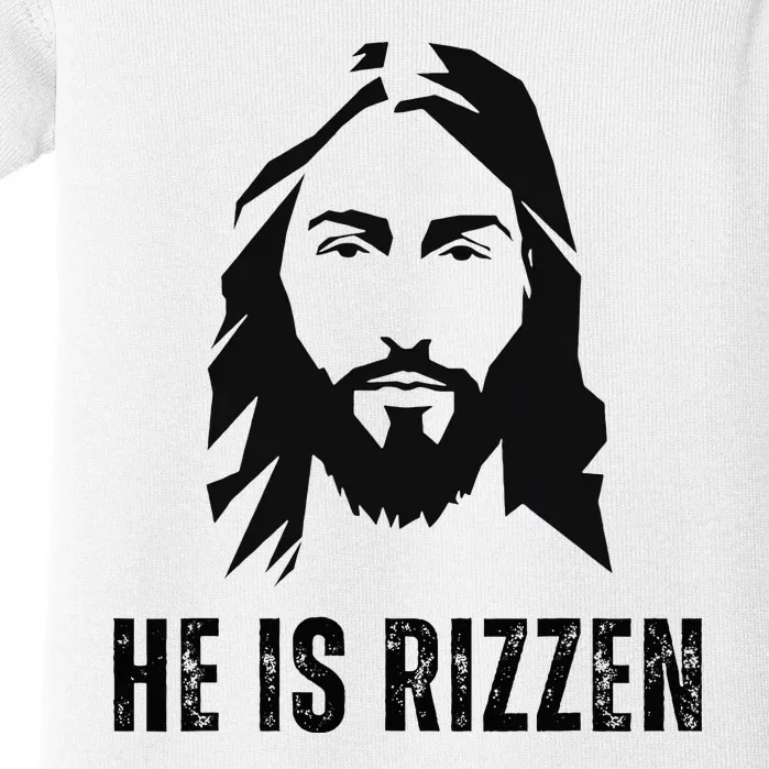 He Is Rizzen Funny Jesus Christ Meme Christian Faith Love Baby Bodysuit