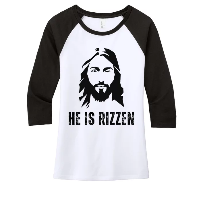 He Is Rizzen Funny Jesus Christ Meme Christian Faith Love Women's Tri-Blend 3/4-Sleeve Raglan Shirt