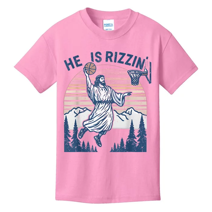 He Is Rizen Funny Easter  Basketball Jesus Kids T-Shirt