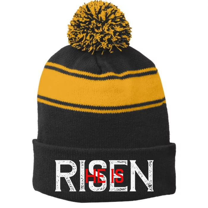 He Is Risen, Easter, Jesus Love Faith Stripe Pom Pom Beanie