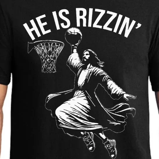 He Is Rizzin Funny Jesus Christ Basketball Player Dunking Pajama Set