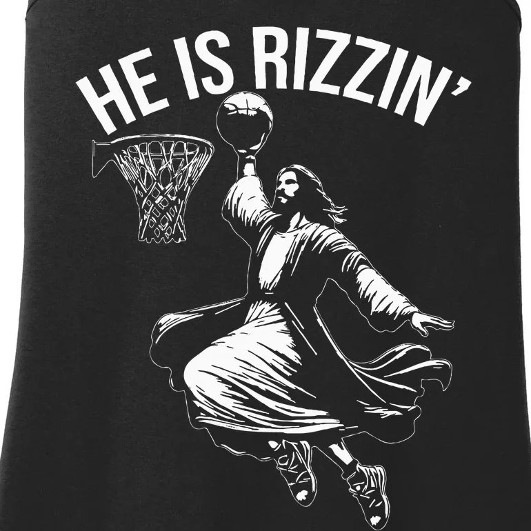 He Is Rizzin Funny Jesus Christ Basketball Player Dunking Ladies Essential Tank