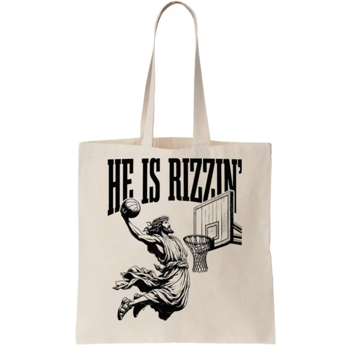 He Is Rizzin Funny Jesus Basketball Easter Meme Tote Bag