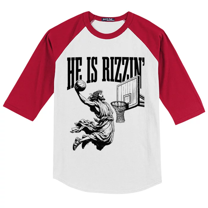 He Is Rizzin Funny Jesus Basketball Easter Meme Kids Colorblock Raglan Jersey