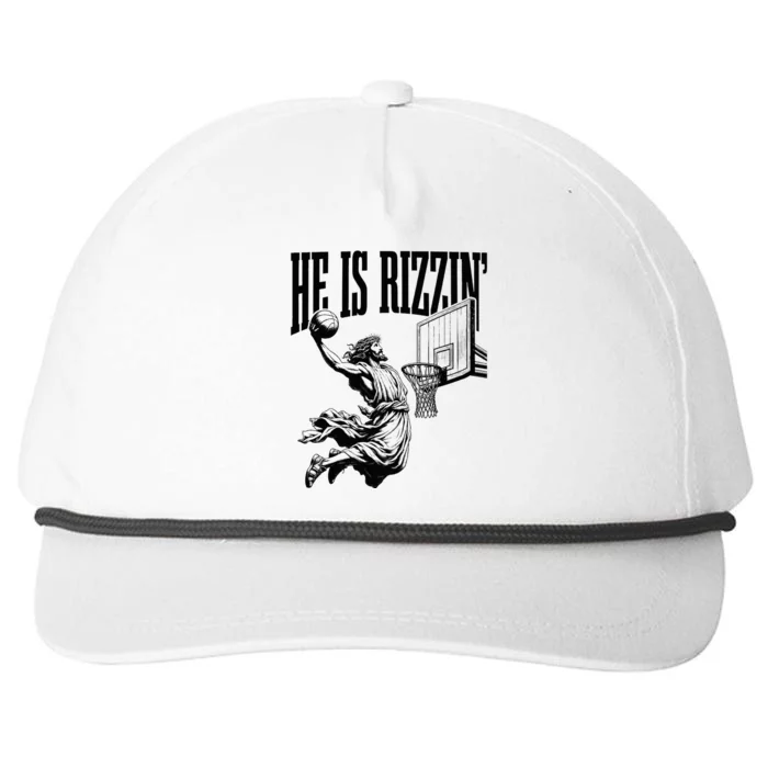 He Is Rizzin Funny Jesus Basketball Easter Meme Snapback Five-Panel Rope Hat