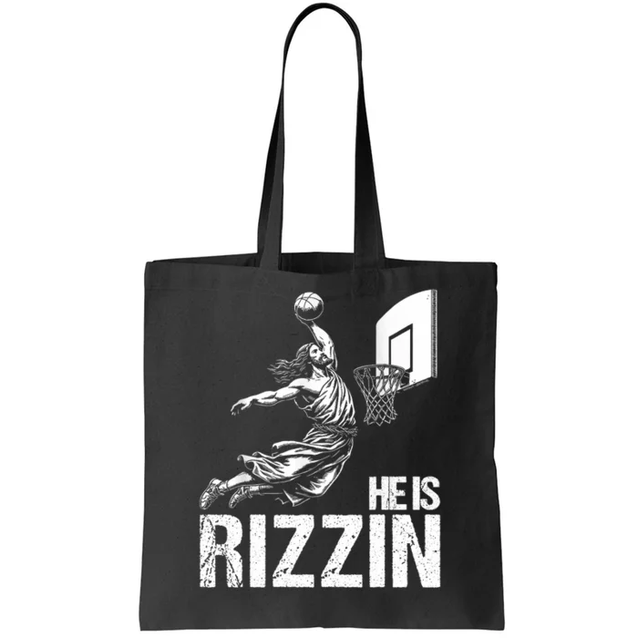 He Is Rizzin Funny Jesus Playing Basketball Meme Tote Bag