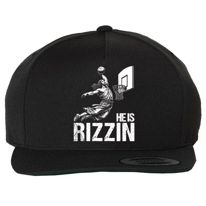 He Is Rizzin Funny Jesus Playing Basketball Meme Wool Snapback Cap