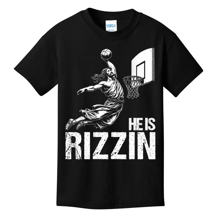 He Is Rizzin Funny Jesus Playing Basketball Meme Kids T-Shirt