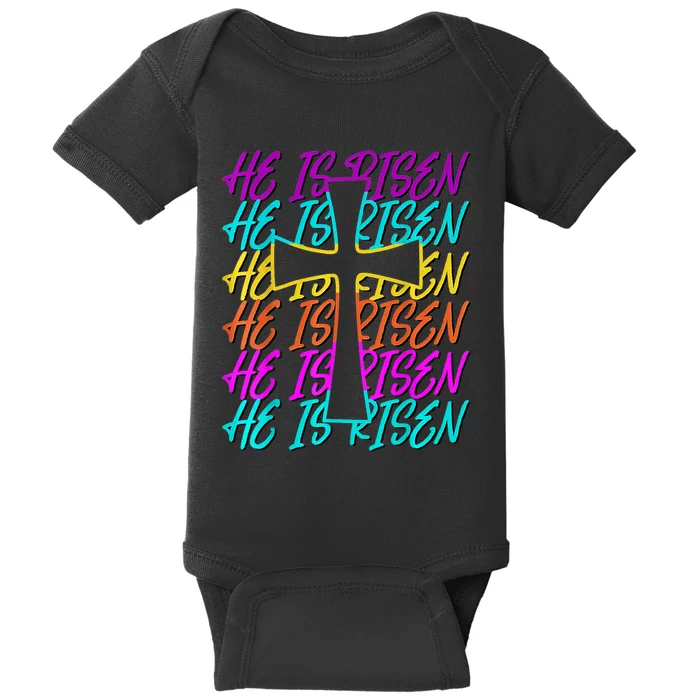 He Is Risen Jesus Cross Religious Christian Easter Day Baby Bodysuit