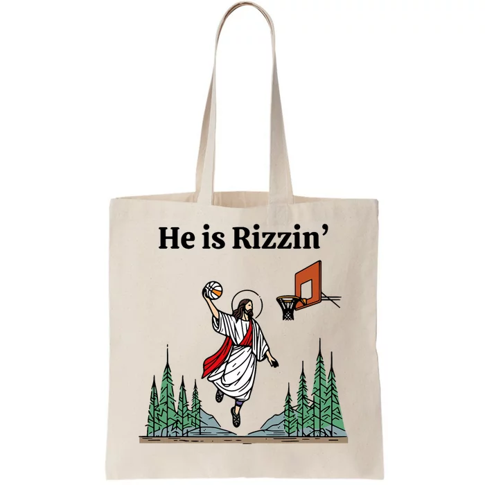 He Is Rizzin Funny Easter Day Jesus Playing Basketball Tote Bag