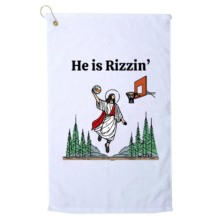 He Is Rizzin Funny Easter Day Jesus Playing Basketball Platinum Collection Golf Towel