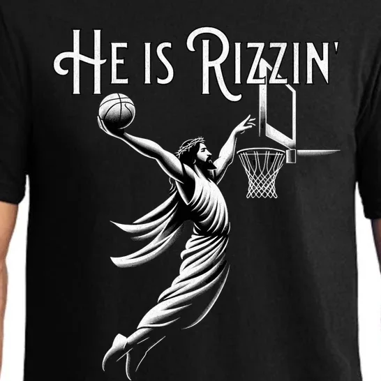 He Is Rizzin Jesus Playing Basketball Funny Sports Rizz Pajama Set