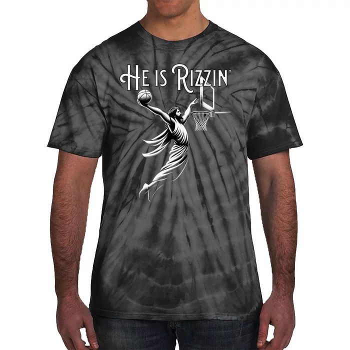 He Is Rizzin Jesus Playing Basketball Funny Sports Rizz Tie-Dye T-Shirt