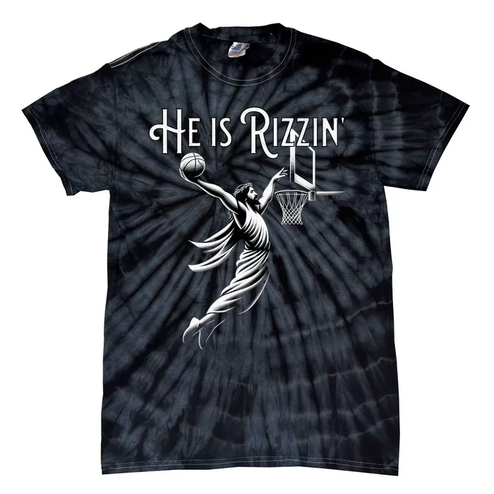 He Is Rizzin Jesus Playing Basketball Funny Sports Rizz Tie-Dye T-Shirt