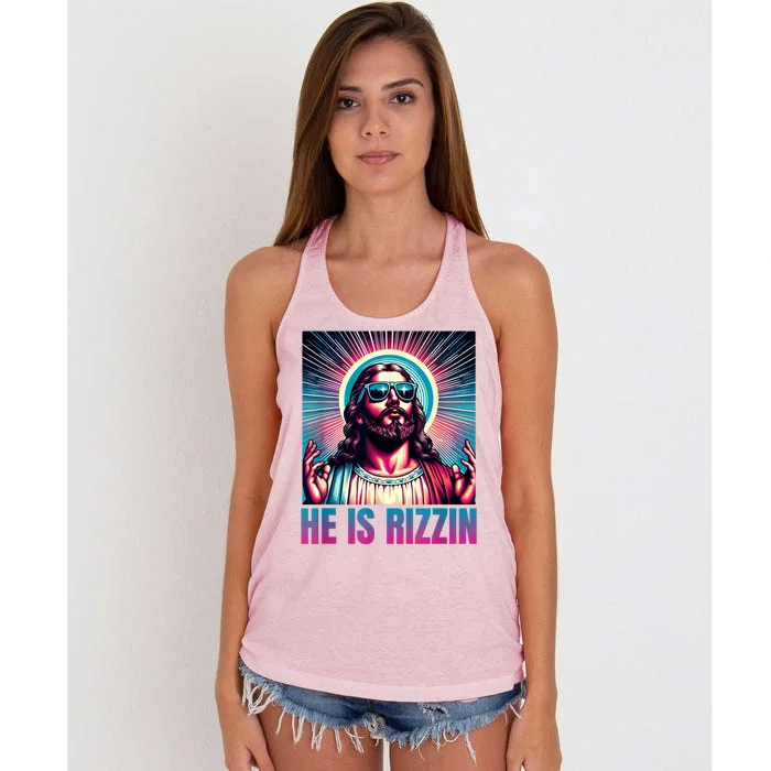 He Is Rizzin Jesus Is Rizzen Women's Knotted Racerback Tank