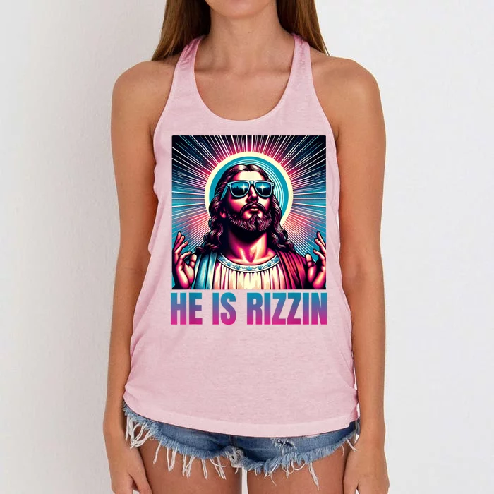 He Is Rizzin Jesus Is Rizzen Women's Knotted Racerback Tank