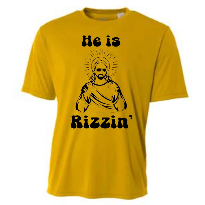 He Is Rizzin Jesus Is Rizzen Funny Cooling Performance Crew T-Shirt