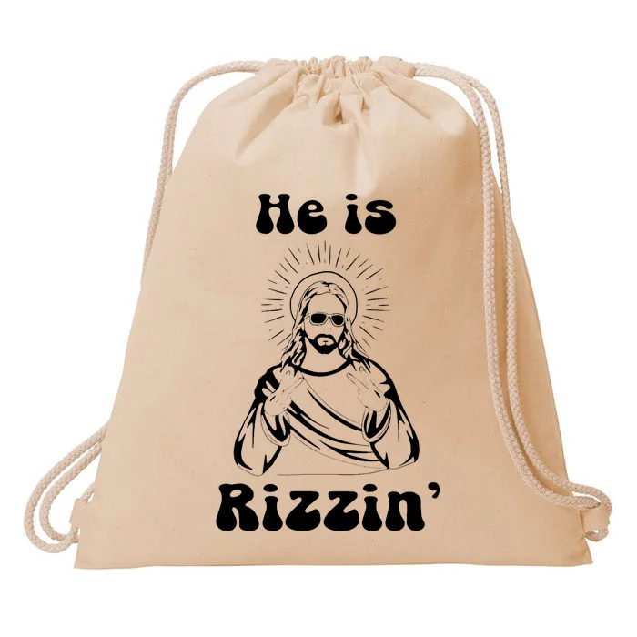 He Is Rizzin Jesus Is Rizzen Funny Drawstring Bag